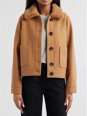 Sam Edelman Shearling Collar Button-Up Jacket - small